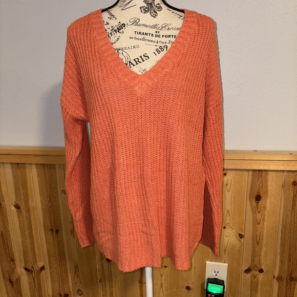 Soft Surroundings Sweaters - Soft Surroundings Oversized V-neck Open Knit Tunic Sweater Orange Medium
